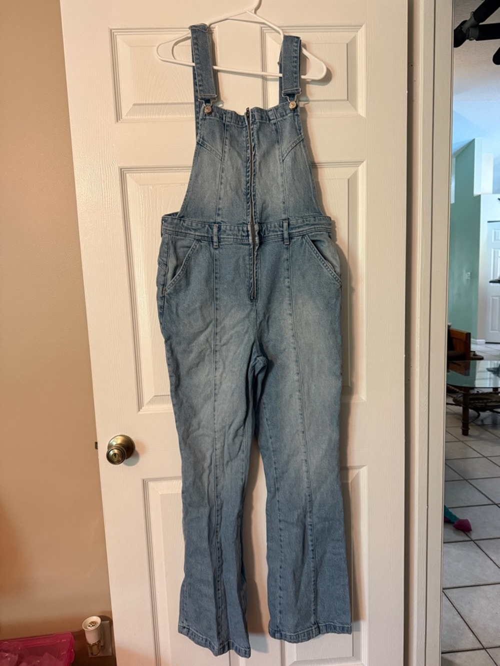 We The Free Light Wash Denim Overalls Jumpsuit